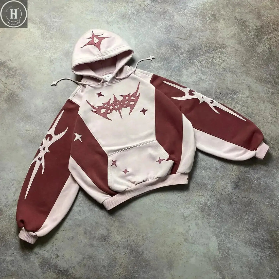 Y2k New Tops Harajuku Geometric Embroidery Splicing Gothic Youth Simple Daily Hoodies Women Sweatshirt Loose Pattern Casual Men HALALZEN