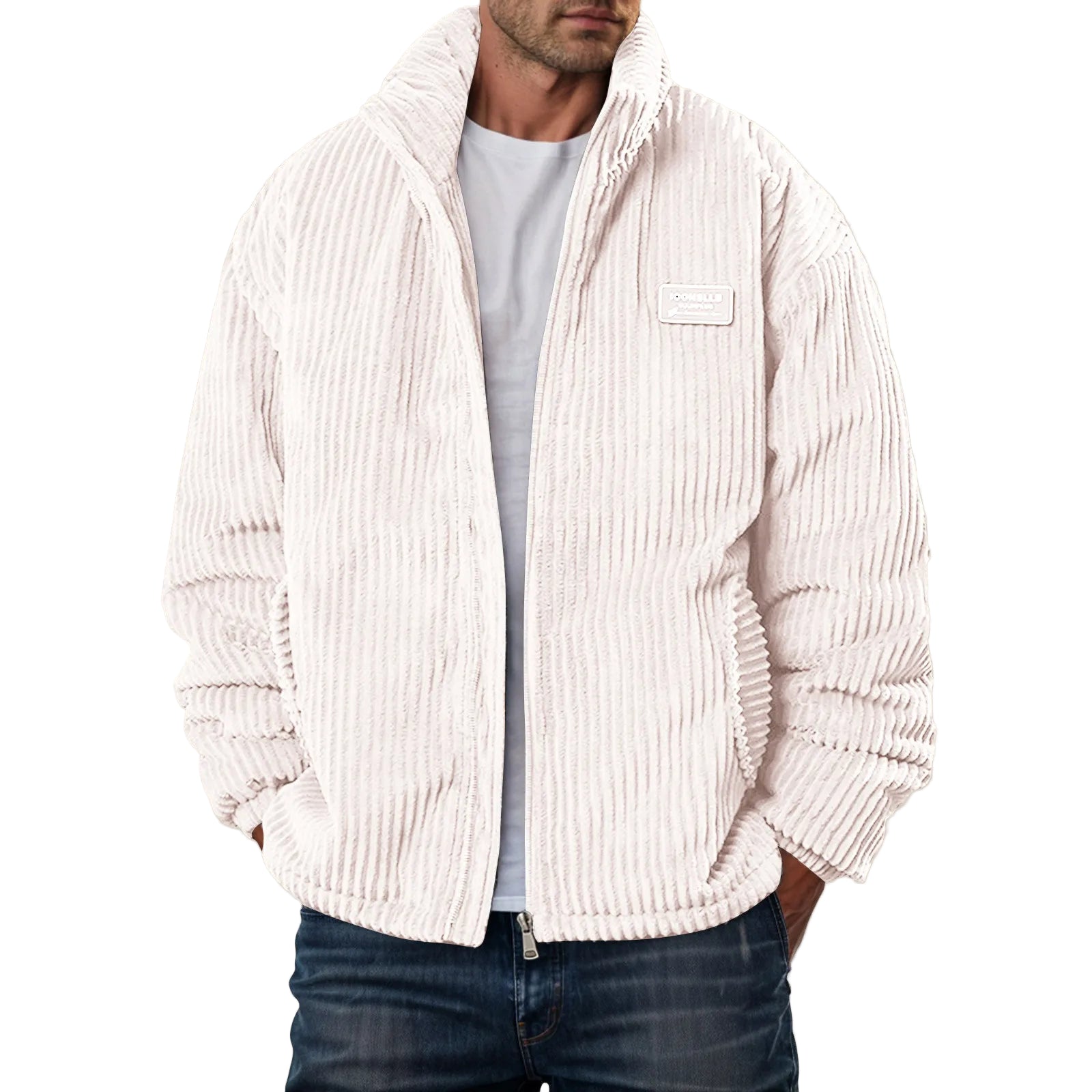 Men's Corduroy Winter Down Coat Streetwear Thick Cotton Padded Jacket Outdoor Turtleneck Zip Up Warm Quilted Parkas Men Clothing