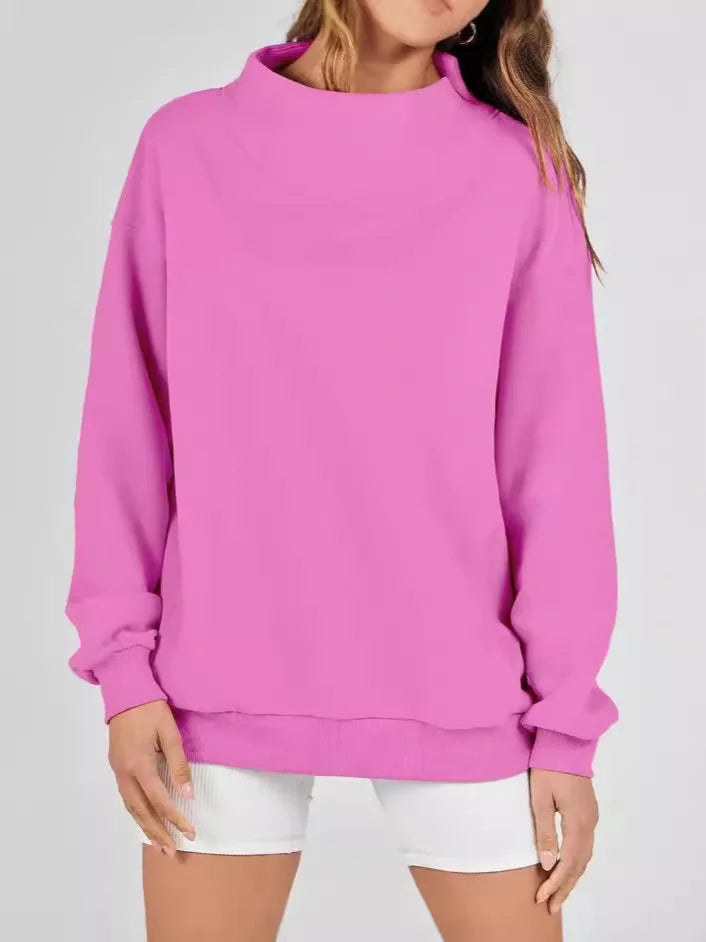 Fashionable Pure Color Stand Collar Sportswear Hoodie for Women Trendy Anti-Aging Autumn Winter Cotton Polyester Street Style