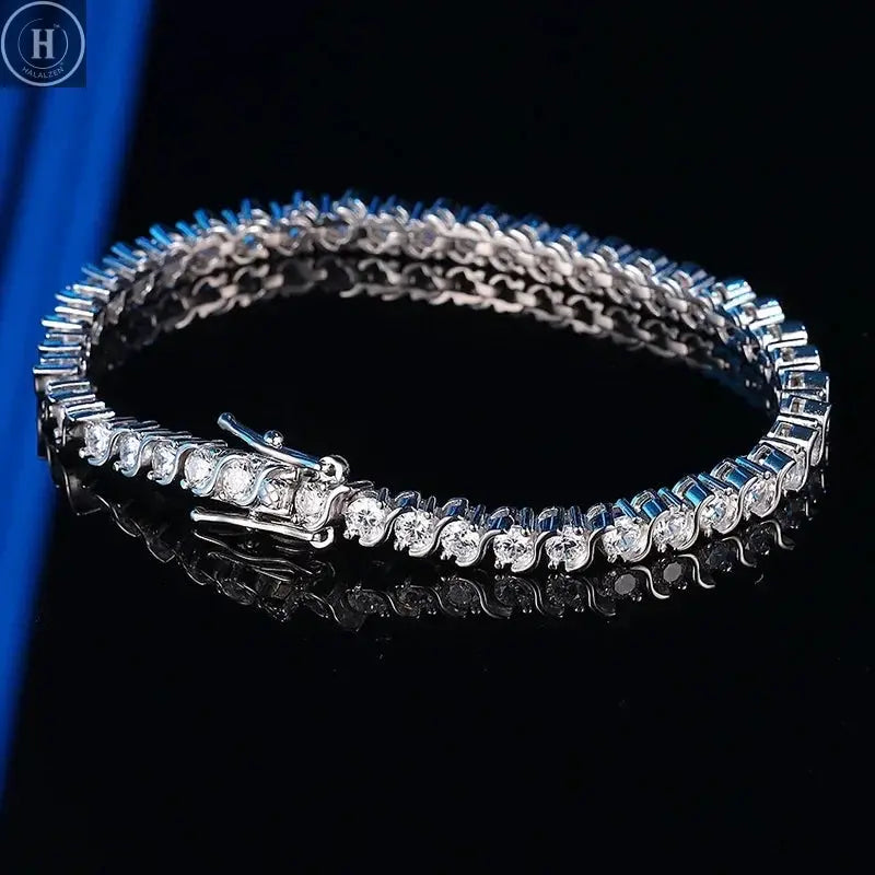 Luxury Hiphop IED Out 3mm 4mm 5mmTennis Bracelet Full Diamond 925 Silver Plated Wedding Party Jewelry Bracelets for Women Man HALALZEN