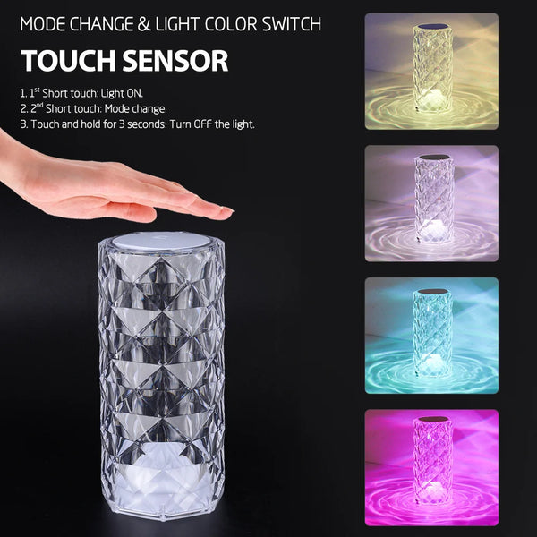 Crystal Table Lamp RGB Color Changing Night Light Remote Romantic LED Rose Diamond Touch Lamps for Living Room Housewarming Gift Halalzen