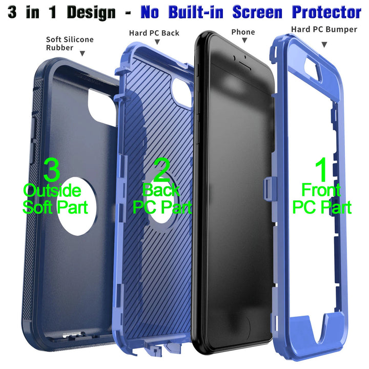 Blue Phone Case For iPhone SE 3rd (2022) For iPhone SE 2nd (2020) Heavy Duty Shockproof Rugged 3-Layers Hard Cover