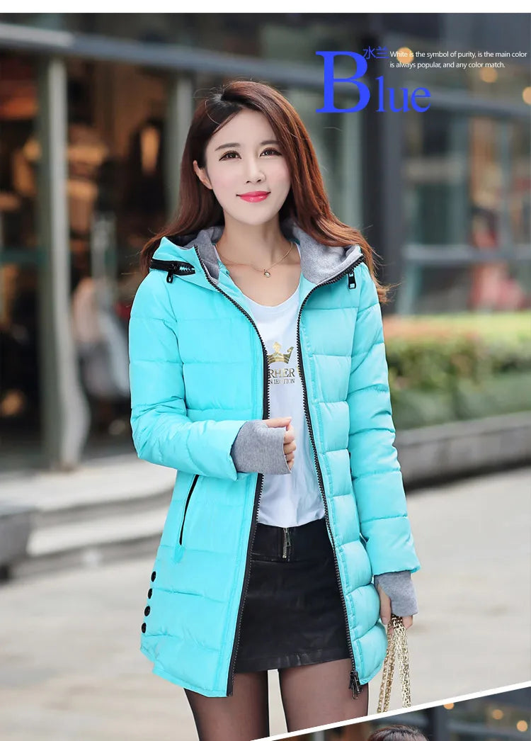 Autumn Winter Clothes Women Down Cotton Fashion Ladies Hooded Coat Female Medium-long Thickening Waterproof Slim Casual Jacket