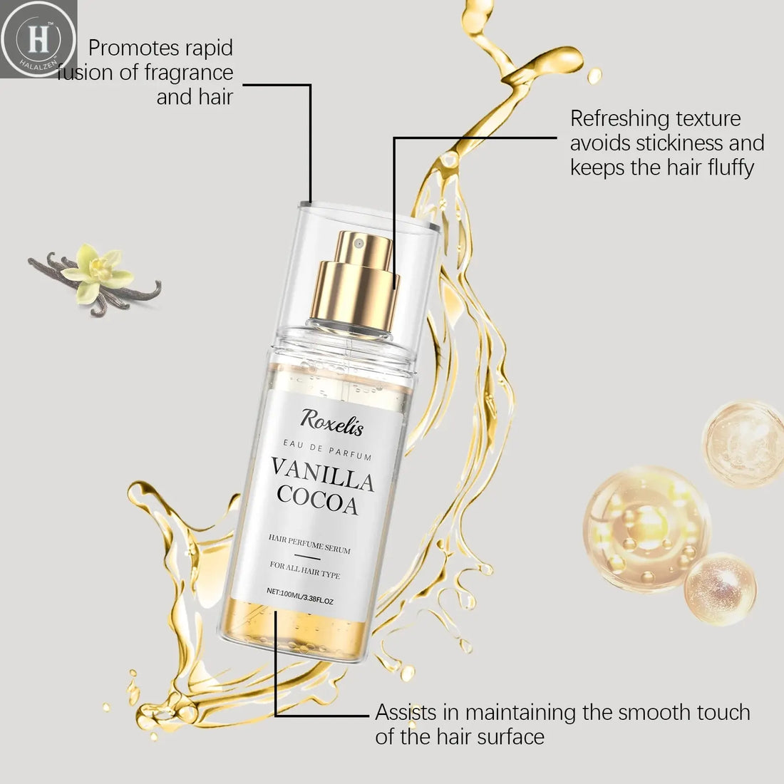 Roxelis Vanilla Cocoa Hair Care Perfume Spray Body Fragrance Spray Gives Out Fresh Fragrance and Adds Fragrance to the Hair HALALZEN
