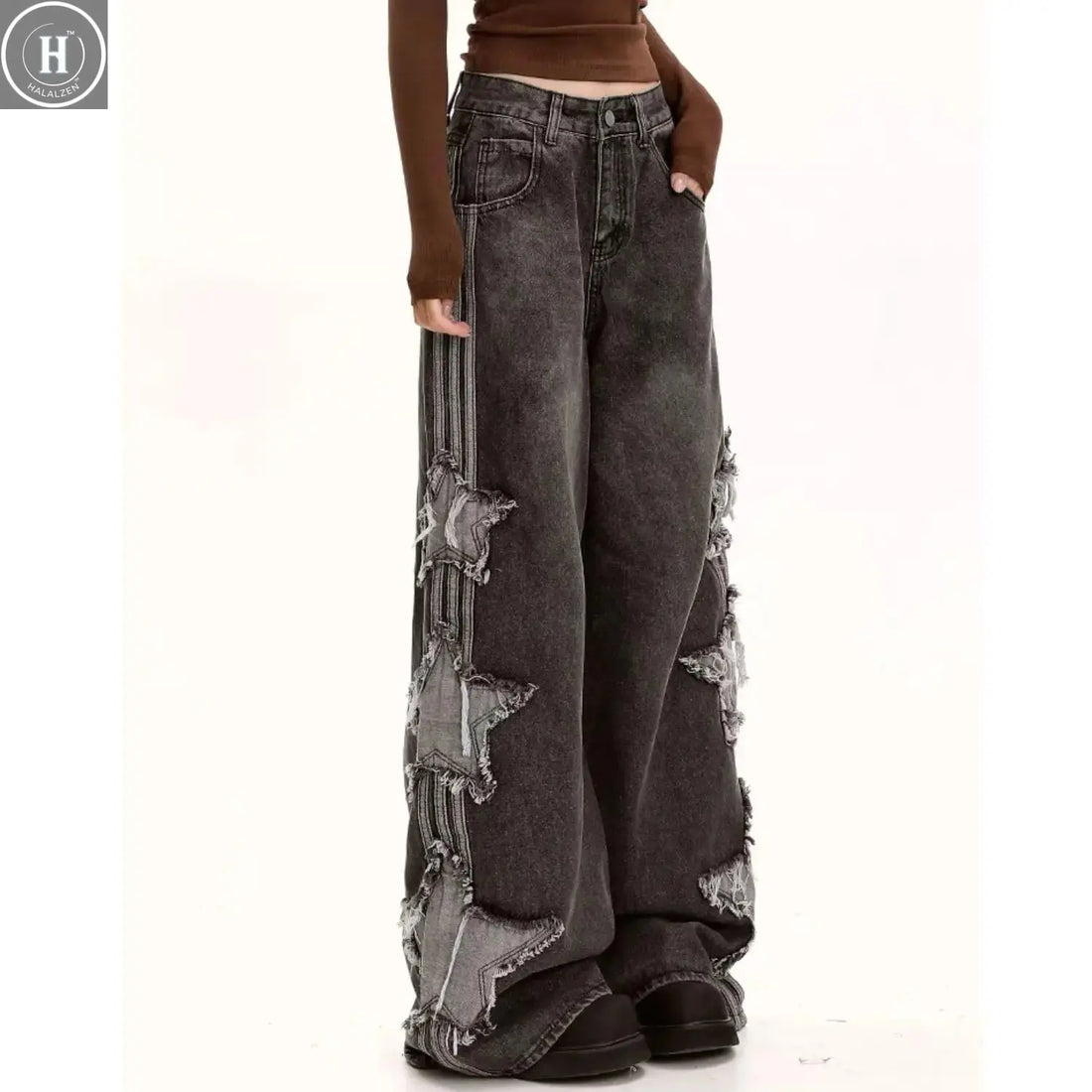 Star Jeans for Women Girls Baggy Cute Patchwork Denim Pants Y2k High Waisted Jeans Grunge Aesthetic Clothes Halalzen UK
