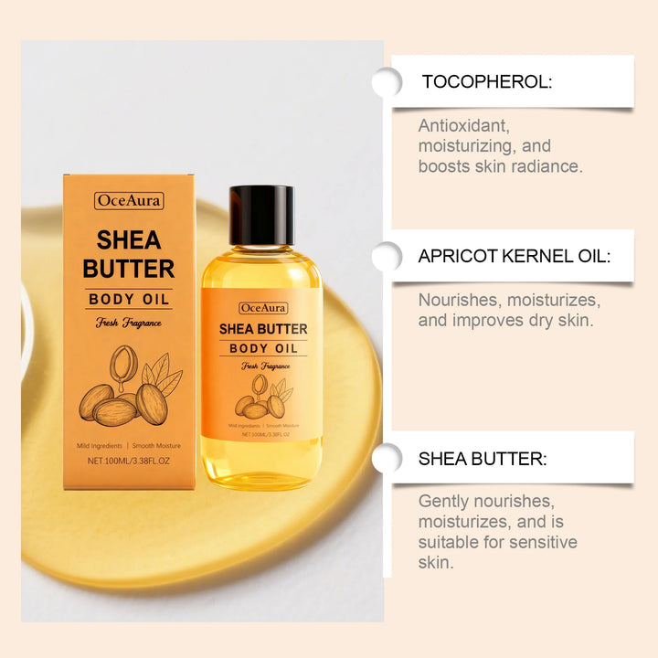 100% Natural Shea Butter Massage Oil Intense Moisture for Dry Skin Lightweight & Fast Absorbing All Skin Types Stretch Mark Care