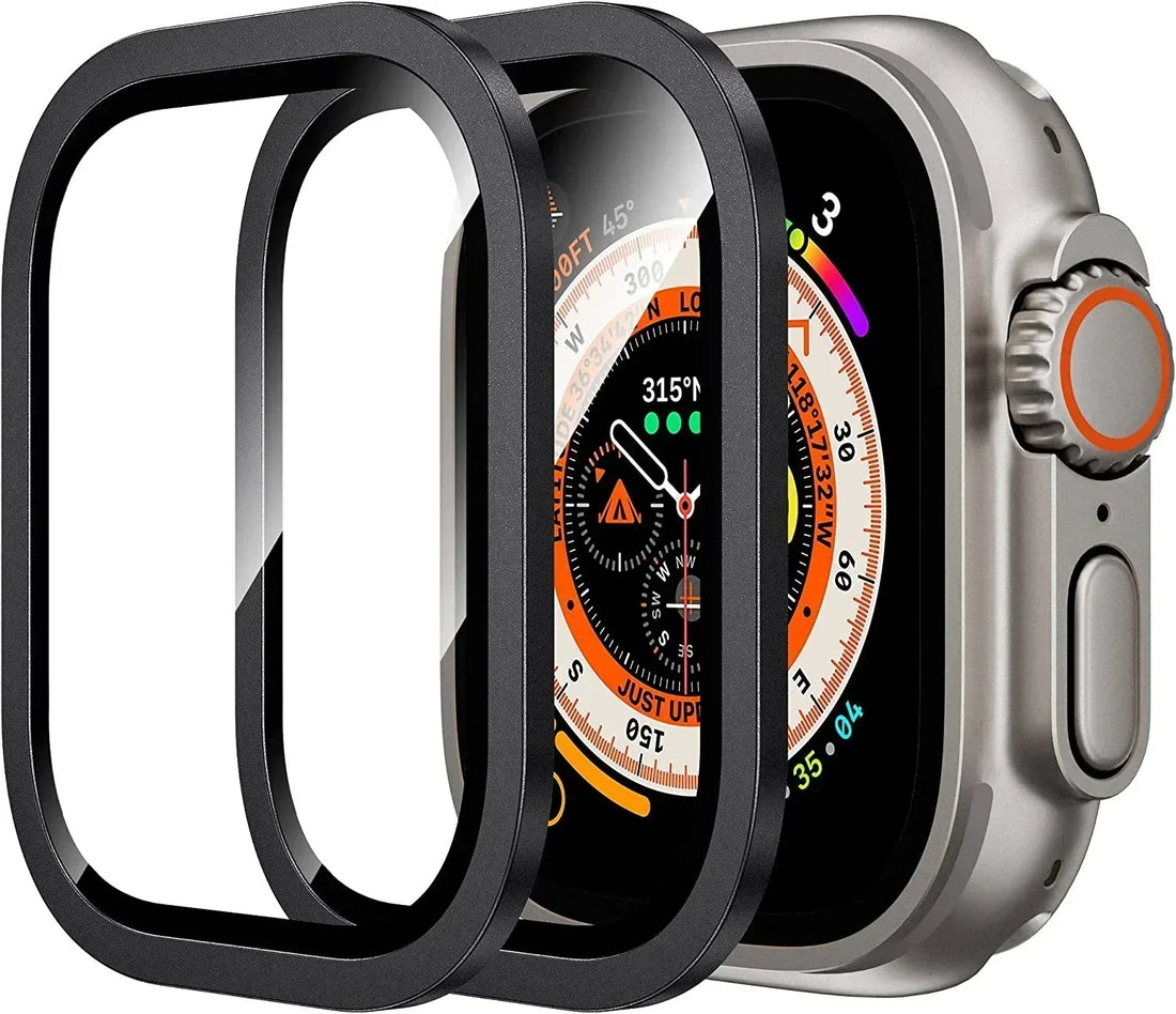 2PCS Aluminium Alloy Case+Tempered Glass for Apple Watch Ultra 2 49mm Anti-Scratch Screen Protector iWatch Ultra 49mm Cover Film