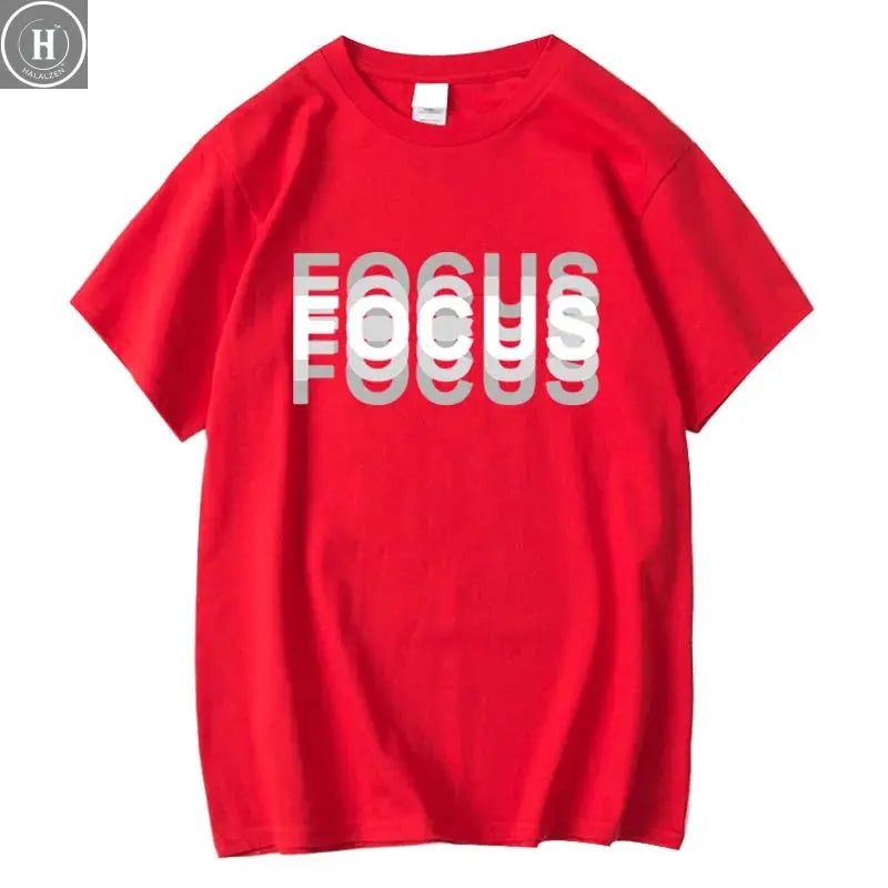 Summer Men's 100% Cotton High Quality Casual Sports Loose Oversized Funny Focus Print Round Neck Short Sleeved T-shirt Tops HALALZEN