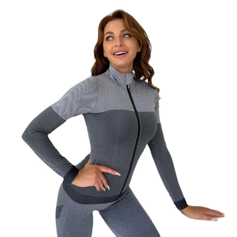 Women Sport Jacket Zipper Yoga Coat Clothes Quick Dry Fitness Jacket Running Hoodies Thumb Hole Sportwear Gym Workout Top