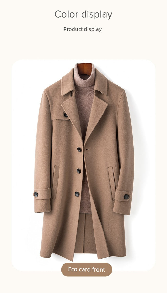 Val Weilun K-style Casual Easiest for Match Mid Length Long Length Trench Coat over the Knee British Style Woolen Coat Business Coat Tide