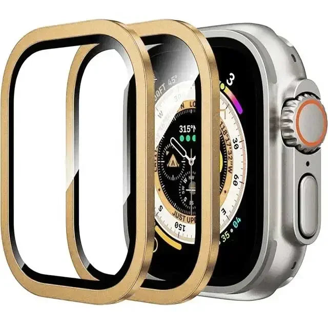 2PCS Aluminium Alloy Case+Tempered Glass for Apple Watch Ultra 2 49mm Anti-Scratch Screen Protector iWatch Ultra 49mm Cover Film