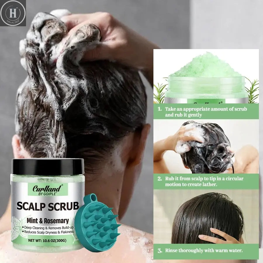 Scalp Scrub Mint & Rosemary Deep Clean Removes Build-up Moisturize Cool Soothe Hair Scalp or Exfoliating Scrub Silicone Massager HALALZEN