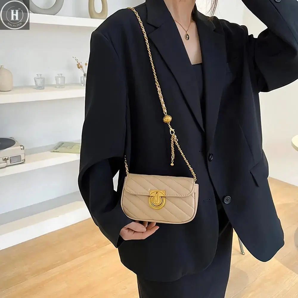 PU Leather Chain Shoulder Bag Leisure Swivel Lock Rhombic Lattice Crossbody Bag Large Capacity Underarm Bag Women Girls HALALZEN