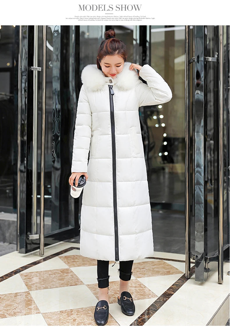 Fashion Warm Hooded Winter Coat Women Fur Collar Jacket Casual Bisic Coats Female Lady Lengthen Thickening Waterproof Slim Parka