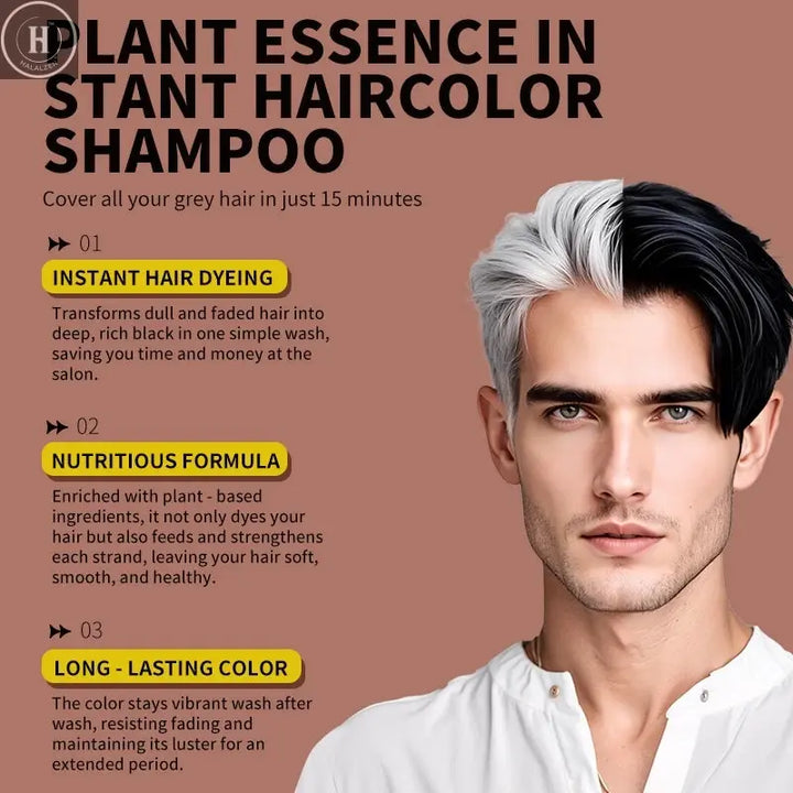 500ml Black Dyed Shampoo Instant Dye Covers Natural Gray Hair Shampoo Black Hair Dye Herbal Ginseng Ginger White Hair Dyed Black HALALZEN