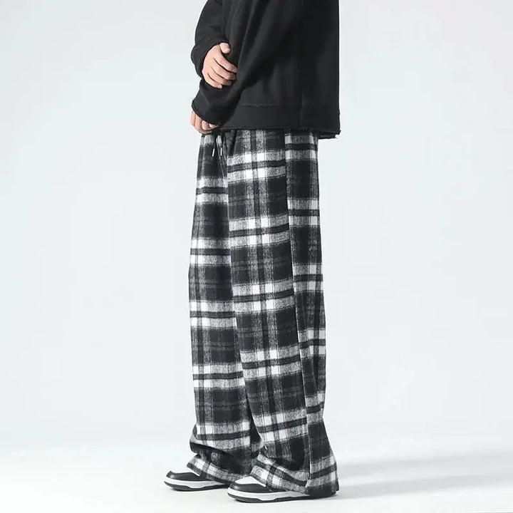 Vintage Plaid Pants Men's Loose Wide Leg Pants Autumn New Lazy Wind Straight-leg Leisure Trousers Male Jogger Sweatpant Halalzen UK
