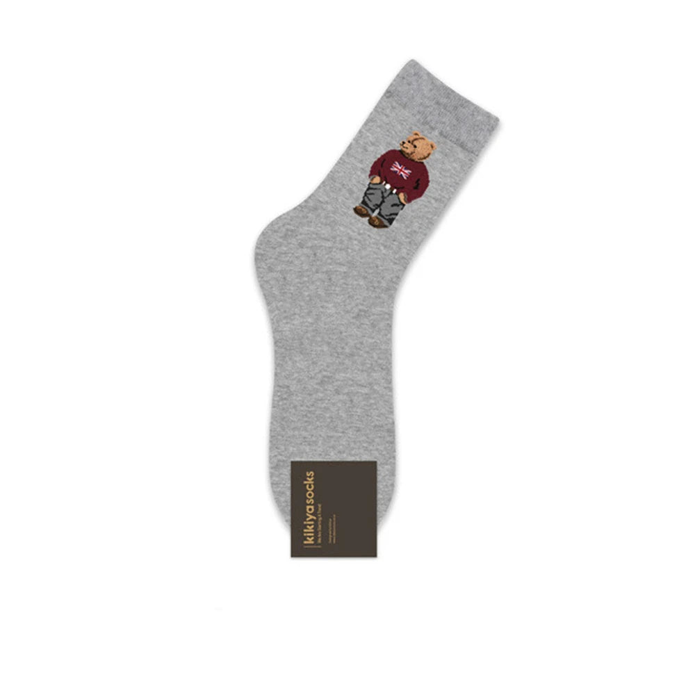 Designer socks Cartoon Gentleman Bear Men's Socks Cotton Harajuku Style Sport Boys Skateboard Novelty Breathable  Christmas Gift