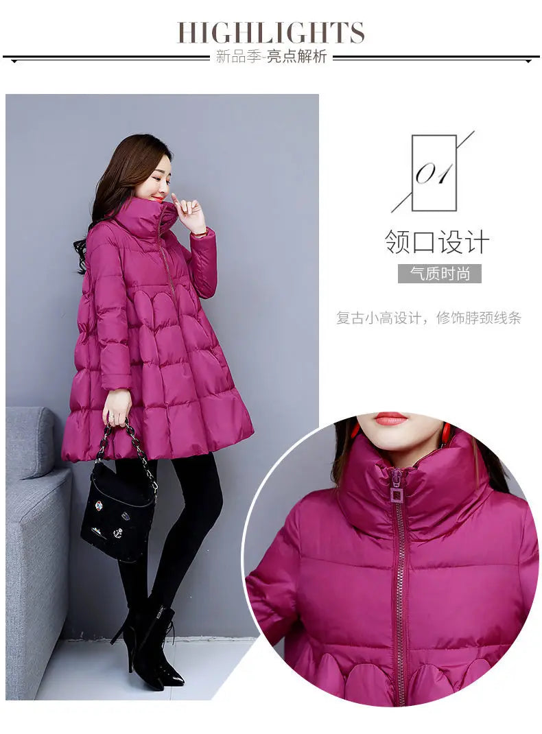 Womens Padded Down Jacket Long Loose Coat A-line Poncho Parkas Thick Skirt Cotton Outwaer Female Fashion New Winter Jacket