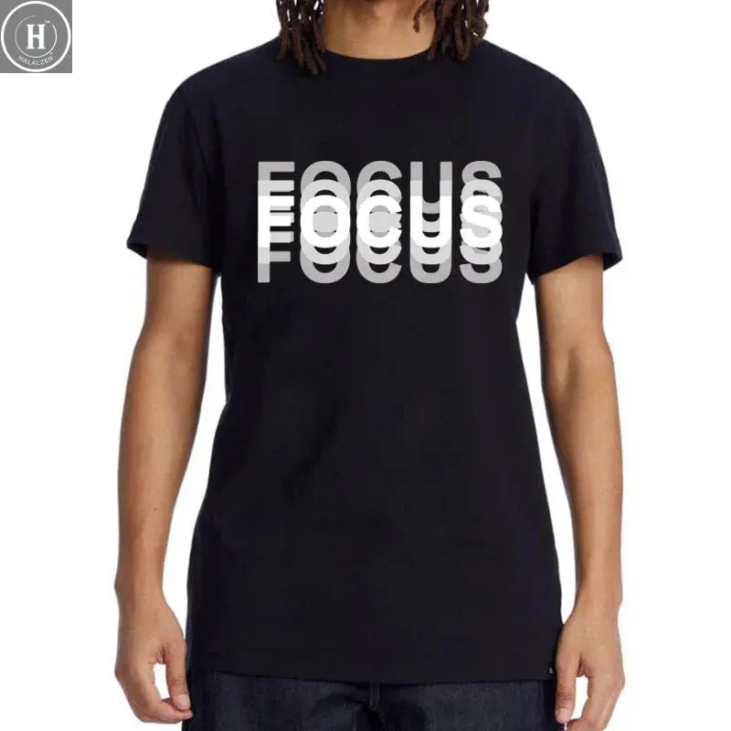 Summer Men's 100% Cotton High Quality Casual Sports Loose Oversized Funny Focus Print Round Neck Short Sleeved T-shirt Tops HALALZEN