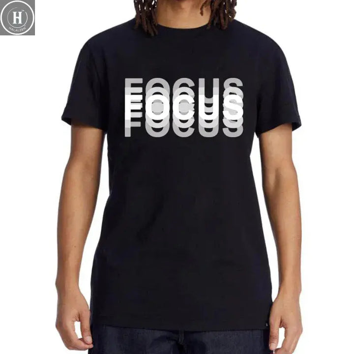 Summer Men's 100% Cotton High Quality Casual Sports Loose Oversized Funny Focus Print Round Neck Short Sleeved T-shirt Tops HALALZEN