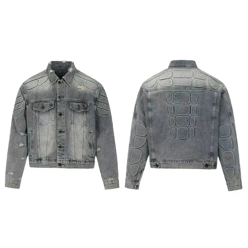 Men's Streetwear Kanye West Denim Jacket New Rapper Hip Hop Style Jean Clothing 2025 Fashion Trend Retro Do Old Ripped Coats