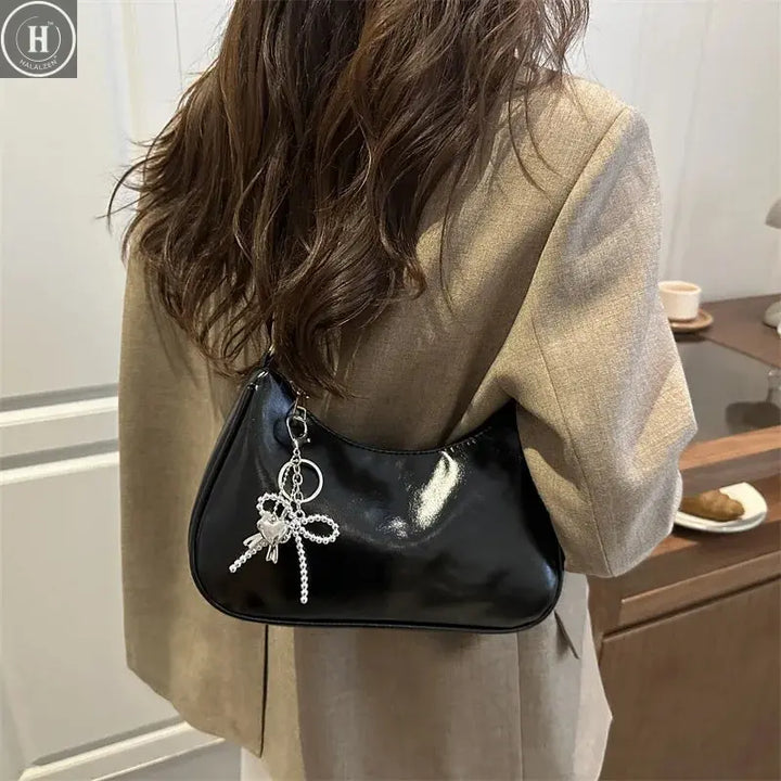 Vintage Solid Color PU Shoulder Underarm Bags for Women Textured Trendy Ladies Crossbody Bag Portable Female Hobos Handbag Purse HALALZEN