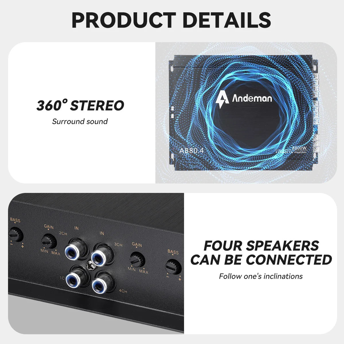 4-Channel 12V Car Power Amplifier Digital Stereo Surround Passive Subwoofer Audio Player Max 8800W