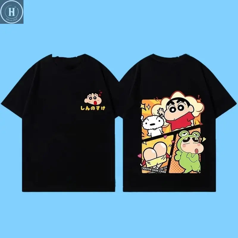 Miniso New Summer Cotton Cartoon Crayon Shin-chan Print T-Shirt Unisex Street Style Summer Fashion Casual Crew Neck Cotton Top HALALZEN