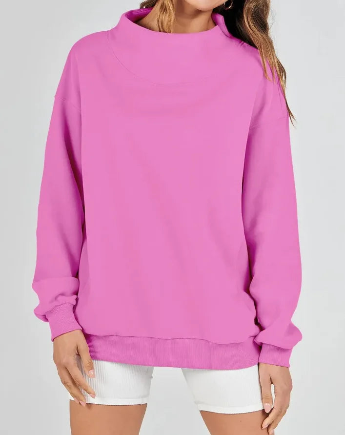 Fashionable Pure Color Stand Collar Sportswear Hoodie for Women Trendy Anti-Aging Autumn Winter Cotton Polyester Street Style