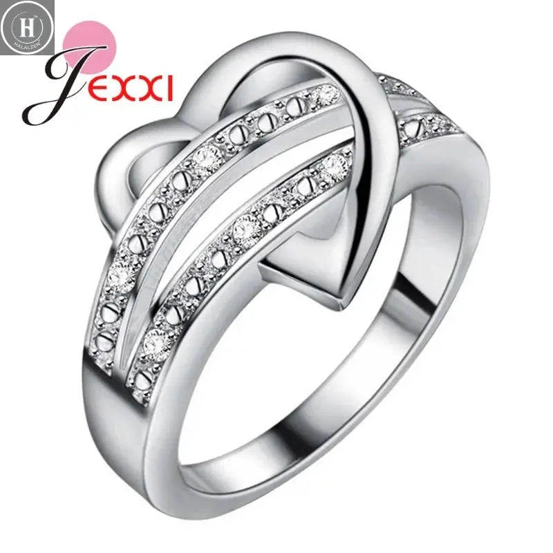 Engagement Ring Heart Shape Double Rows Design Original 925 Sterling Silver Rings For Women Best Gift For Girlfriend Fashion HALALZEN