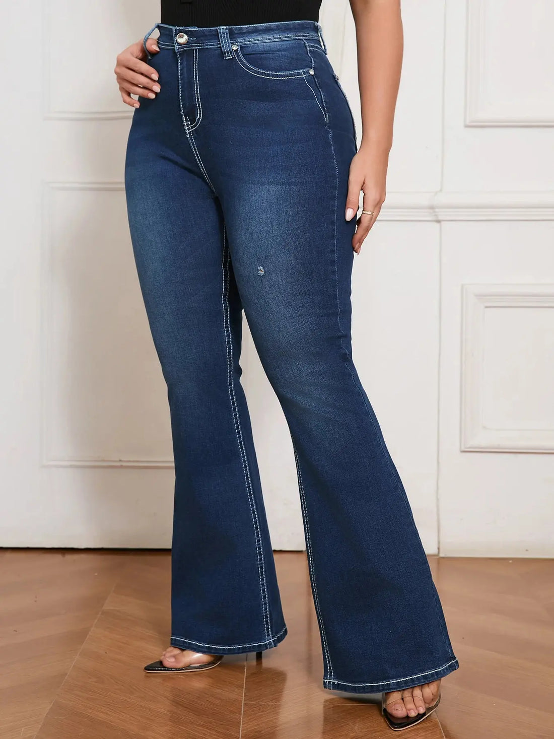 Plus Size Women's Flare Denim Jeans Stylish Plus Size Pants for Daily Wear Halalzen UK