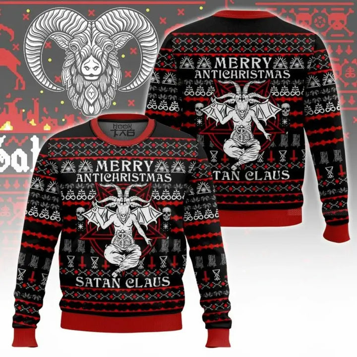 Hail Santa Satan Claus Ugly Sweater Funny Christmas Novelty Pullover Xmas Jumper for Men Women Christmas Party Costume Cosplay