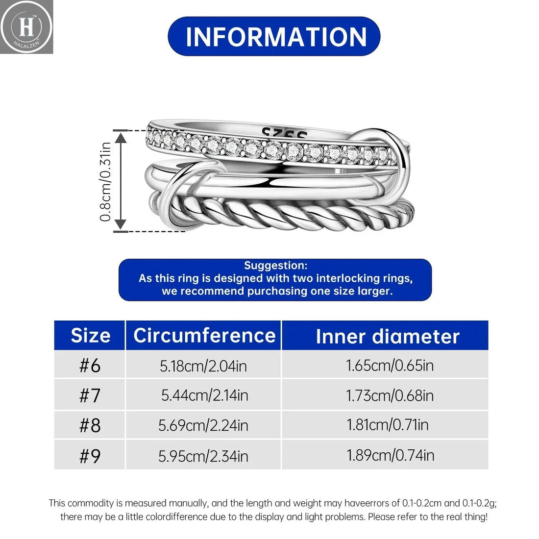 CYCUFF 925 Sterling Silver Designed Simple Fashion 3-Ring Rings Closed Ring for Women Birthday Party Jewelry Gift Ring Comfort HALALZEN