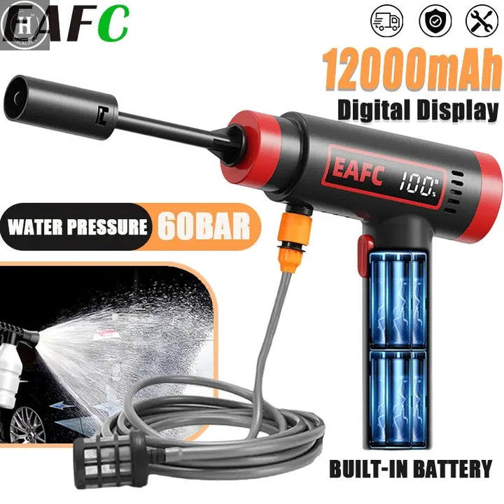 EAFC 60Bar Cordless High-Pressure Washer Water Gun Build In 12000mAh Lithium Battery Self Priming Sustain Machine for Auto Home HALALZEN