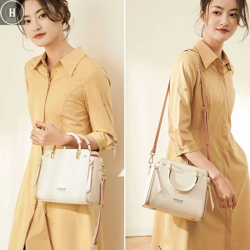FOXER Split Leather Women Shoulder Bag Elegant Handbag 2025 Autumn Winter Female Large Tote Bag Luxury Design Crossbody Purse HALALZEN