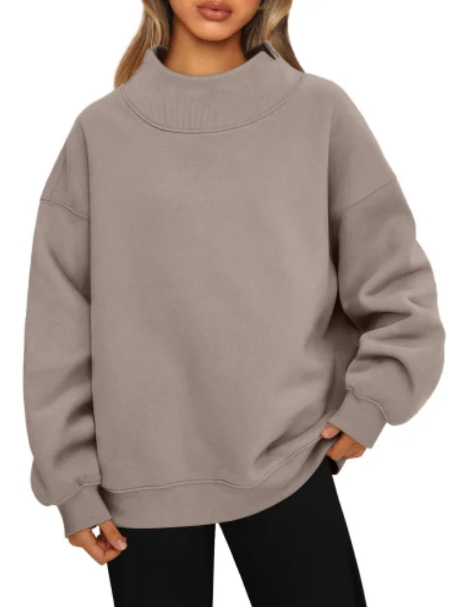 Fashionable Pure Color Stand Collar Sportswear Hoodie for Women Trendy Anti-Aging Autumn Winter Cotton Polyester Street Style