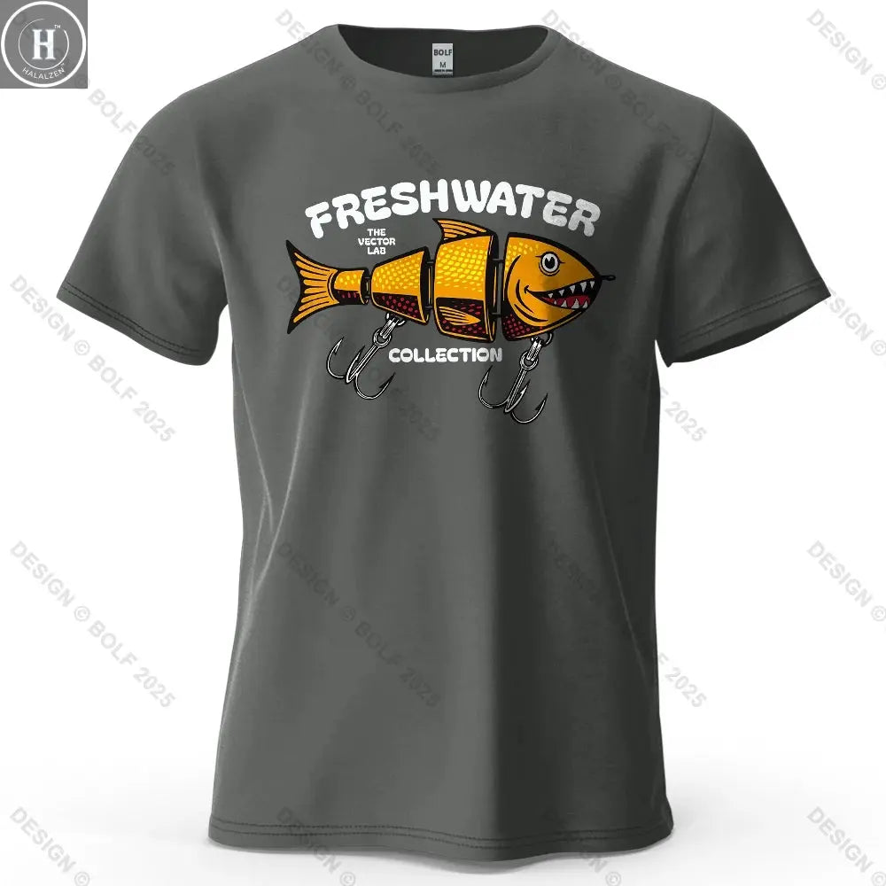 Fishing Lure Pattern Printed Men's T-Shirt 100% Cotton Oversized Fishing Hobby Graphic Tees for Women Tops Tees Streetwear HALALZEN