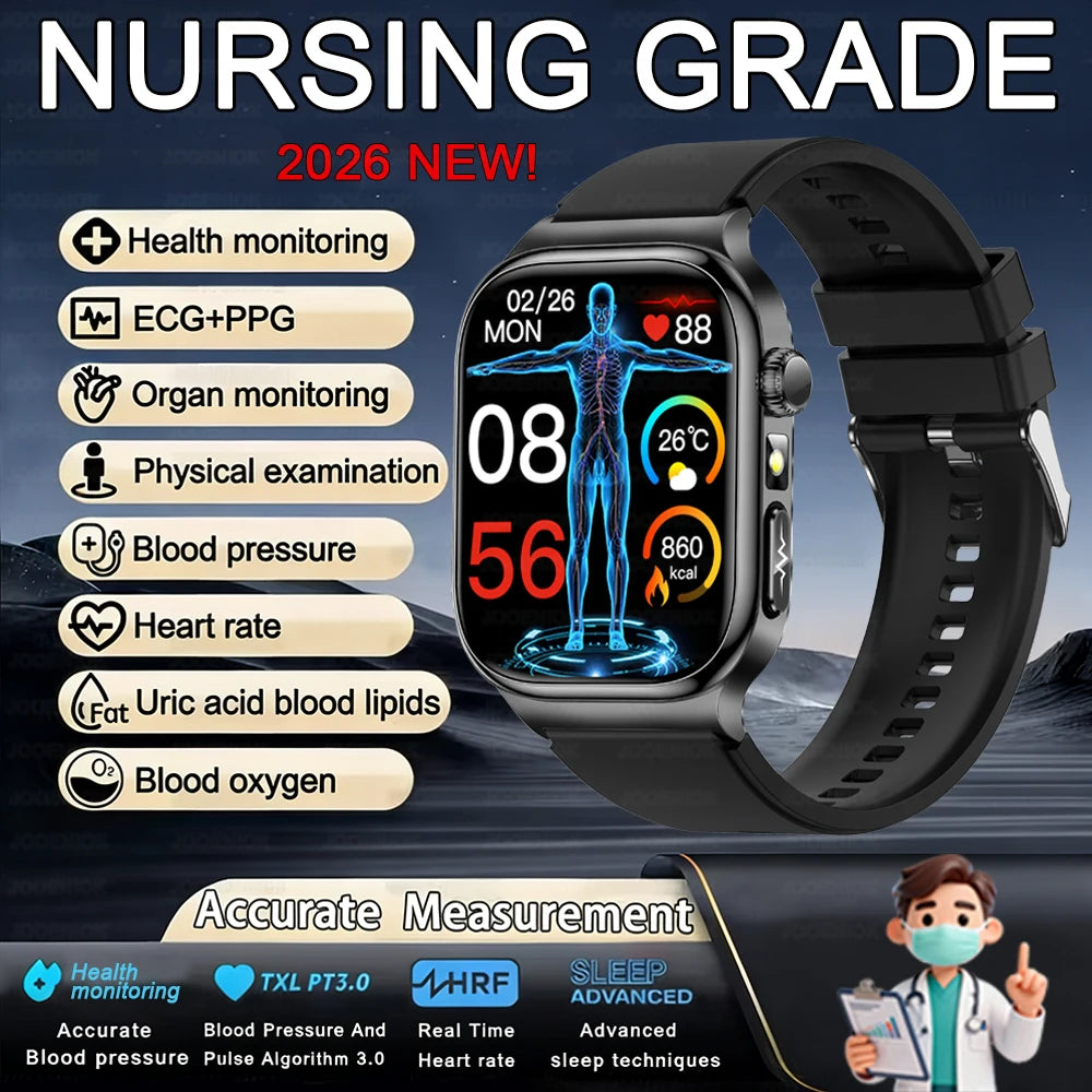2026 Health Care Smart Watch Men Women BMI Analysis Uric Acid Blood Lipids Blood Pressure Monitoring BT Call AMOLED Smartwatch