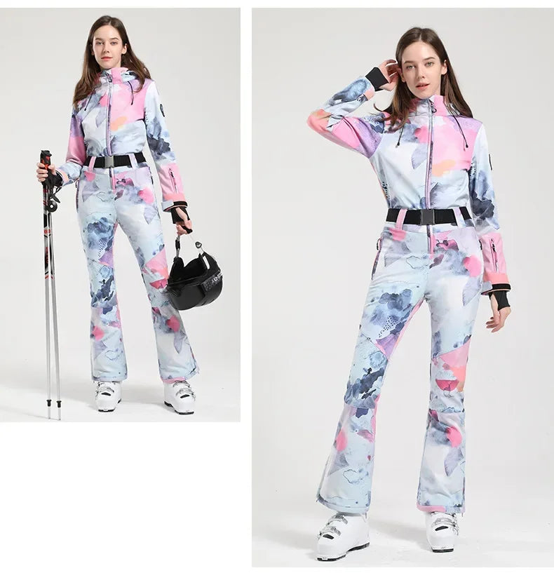 Women Ski Suit 2025 Slim Outdoor Snowboard Jacket Overalls Windproof Waterproof Warm Jumpsuit One-Piece Ski Set Winter Clothing