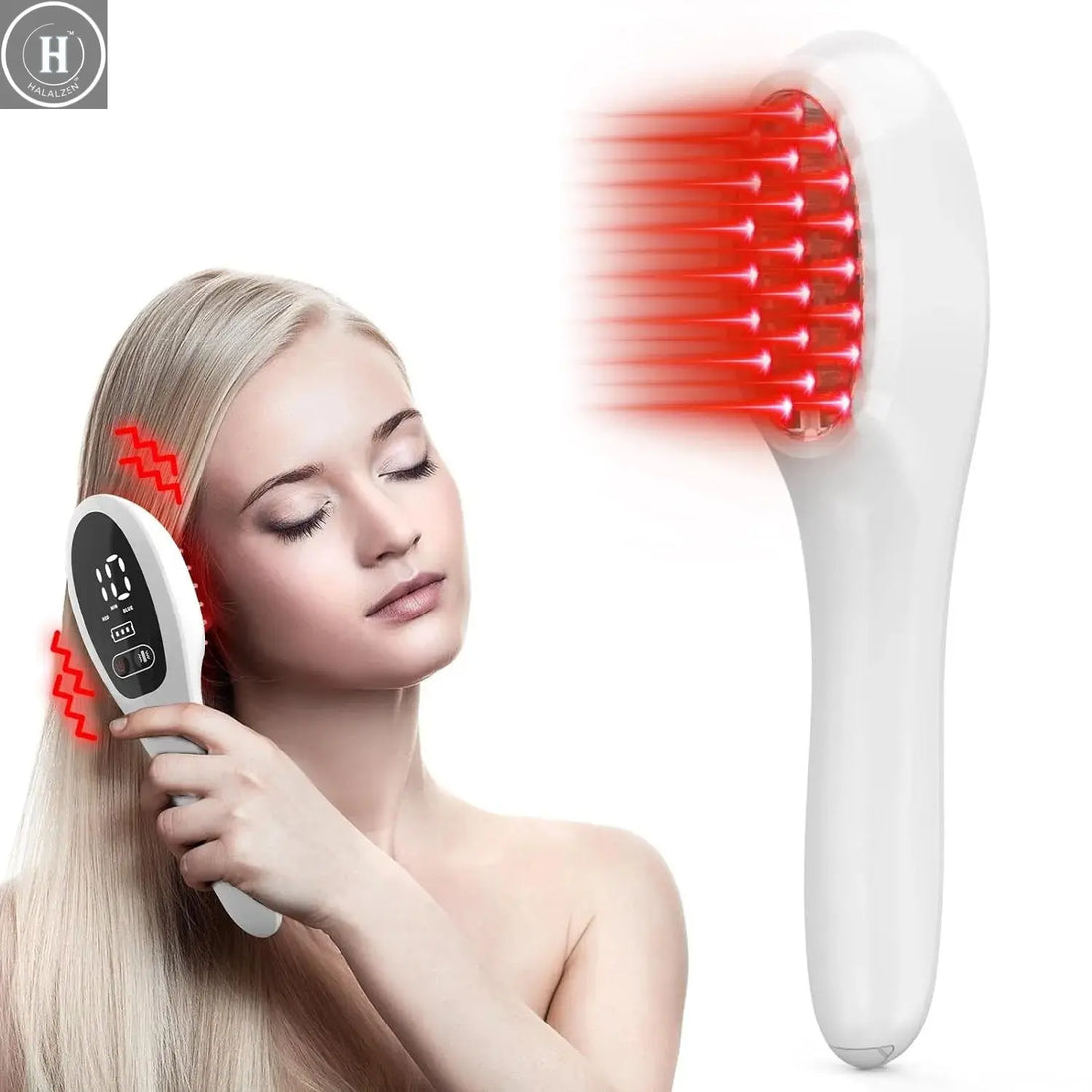 Electric Laser Hair Growth Comb Anti Hair Loss Therapy Comb Infrared 650nm 470nm LED Red Light Vibration Massage Hair Care Brush HALALZEN