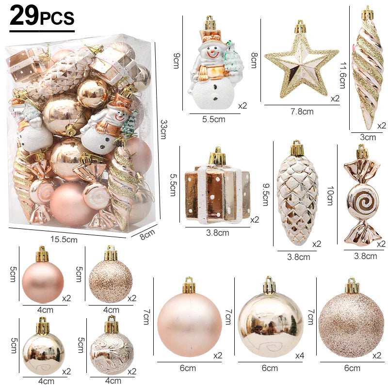 29/20Pcs Christmas Tree Balls Hanging Pendant Candy Cane Pine Cone Ornament Set Christmas Home Decoration 2024 Navidad New Year