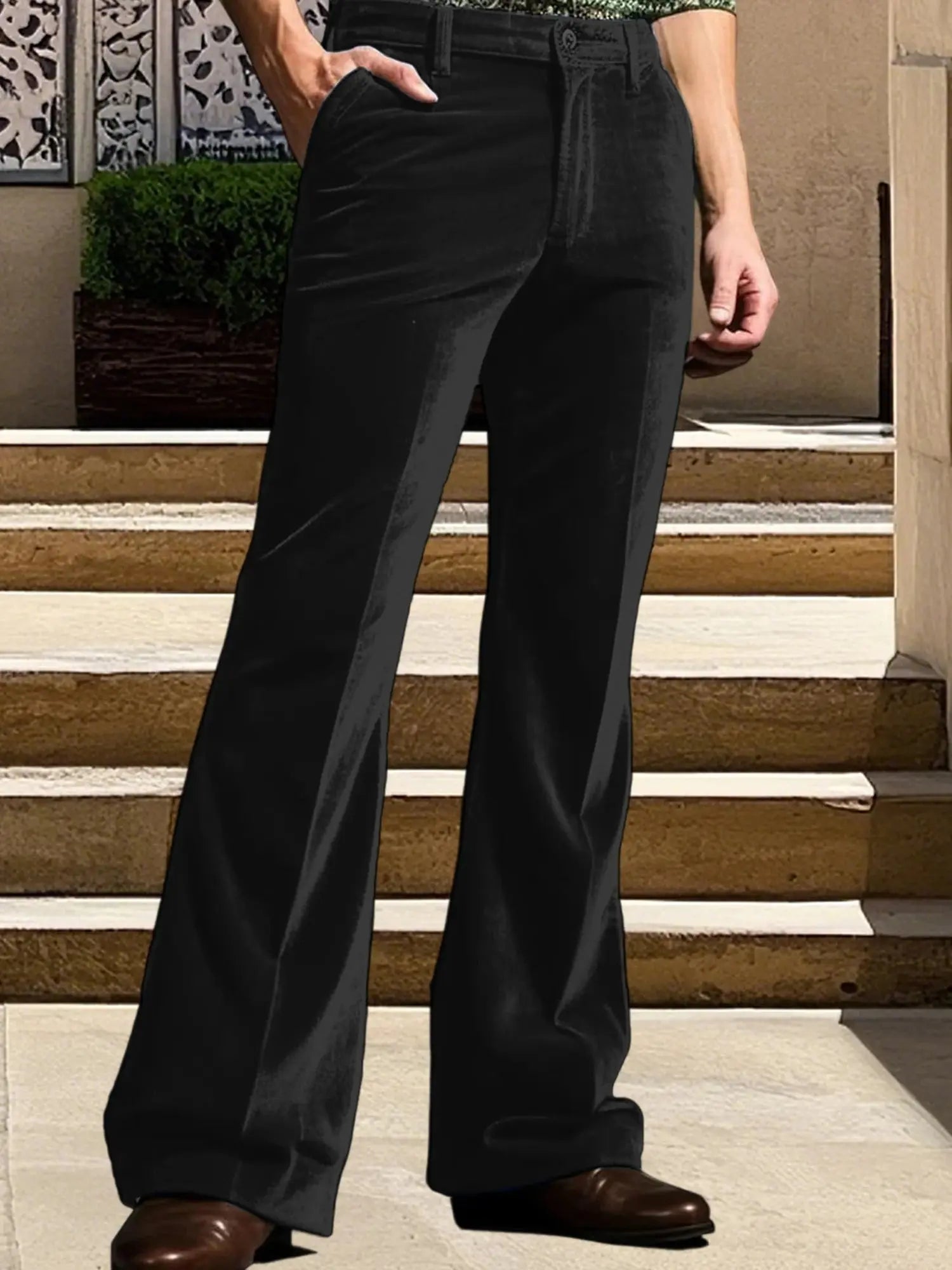 Men s Classic Fit Flared Dress Pants Elegant Solid Color Bell Bottom Trousers for Work Events Wedding Ceremony and Casual Wear Halalzen UK