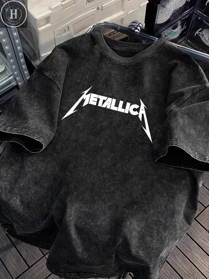 Retro Washed Heavy Metal Band Print 100% Cotton Men Women T-shirt Summer Autumn Daily Outdoor Sports Casual Street Short-sleeve HALALZEN