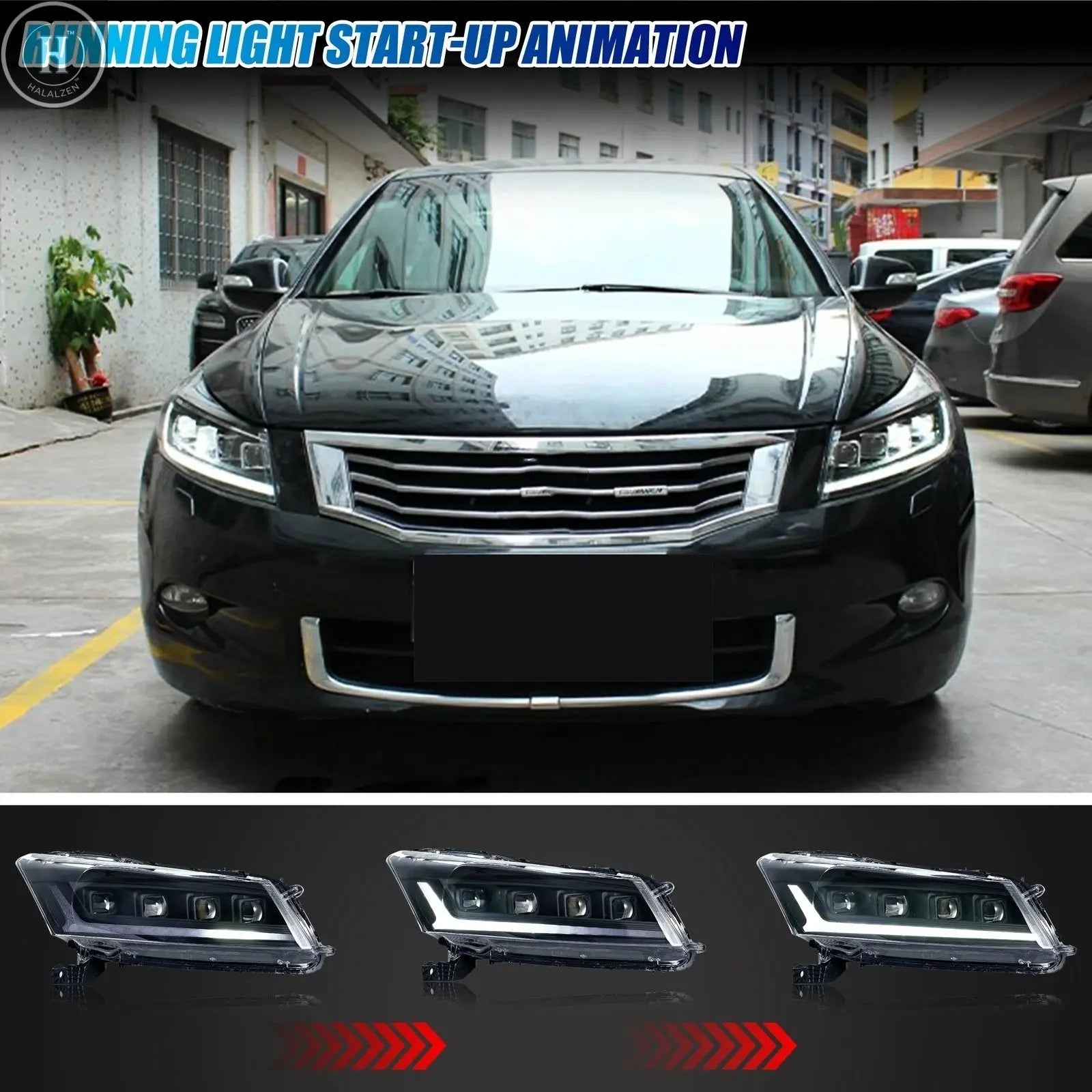 LED Headlights for Honda Accord 2008-2012 EX LX 8th Gen Sedan DRL Projector Sequential Turn Signal Front Lamps Assembly HALALZEN