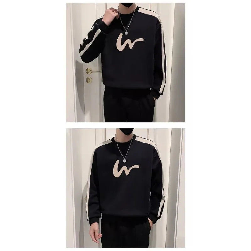 Round Neck Sweatshirt Spring Autumn Men's Autumn Velvet Bottoming Casual Long-sleeved T-shirt