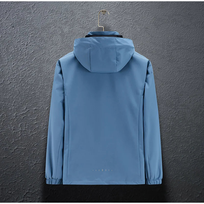 Spring Autumn Men's Lightweight Windproof Waterproof Jacket Outdoor Hiking Climbing Solid Color Long Sleeved Zipper Hooded Coat