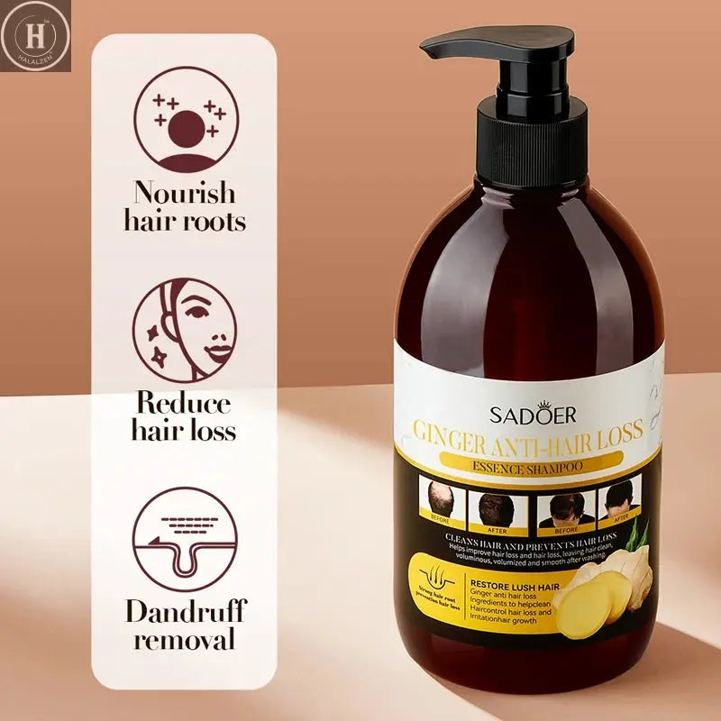 500ml Ginger Anti-Hair Loss Shampoo Long-lasting Fragrances Shampoo Deeply Moisturizing Smooth Set With Comb Gift HALALZEN