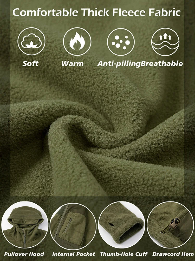 Men's Tactical Fleece Jacket Winter Warm Full Zip Military Hoodies Multi-Pockets Hiking Hunting Outdoor Coats