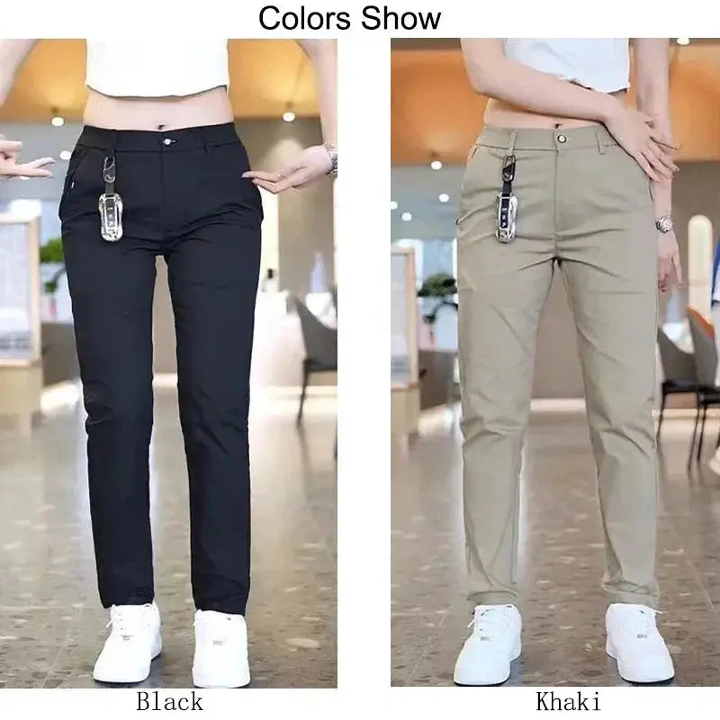 Ice Silk Men's Golf Men's Midweight Casual Pants Sports Pants Simple Design Khaki Black Slim Straight Leg Stretch Casual Trouse Halalzen UK