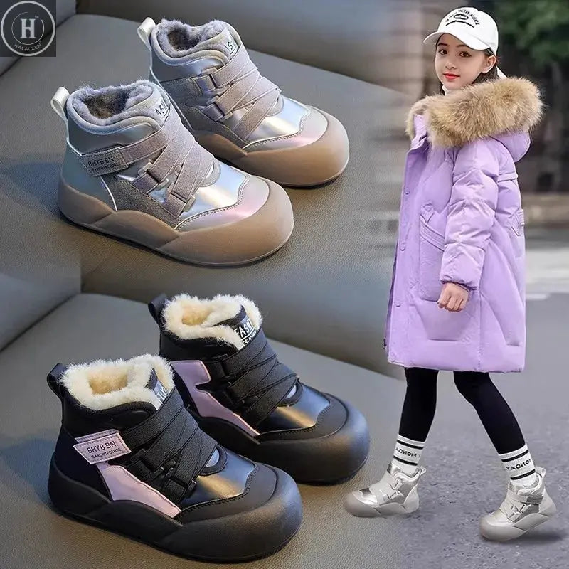 Girl's cotton shoes boy's winter cotton shoes with thickening and fleece lining baby shoes  children's ankle boots HALALZEN